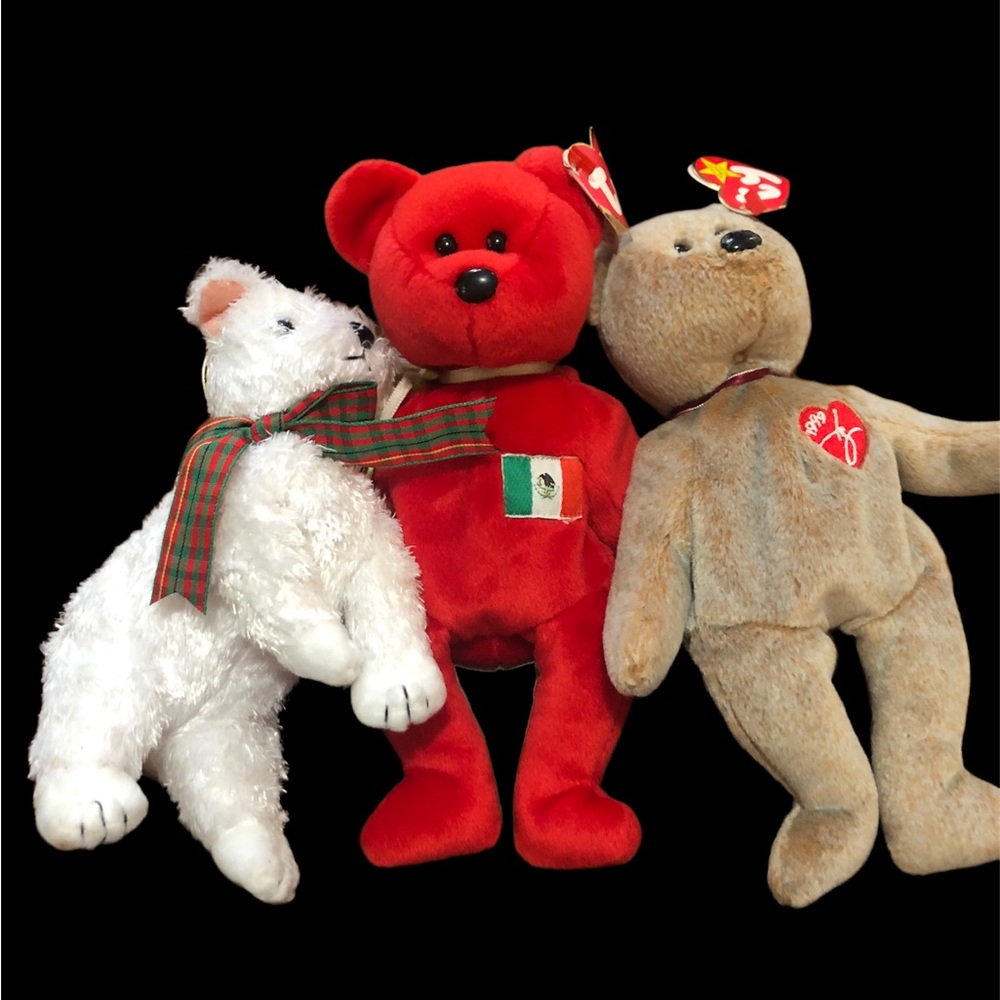 ty beanie babies lot of 3: 1999 Signature Bear, 1999 Osito And 2001 Kirby.